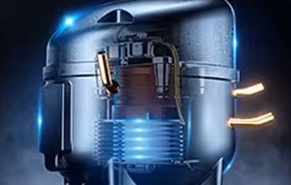 Internal structure of commercial freezer compressor: all-copper tube coil, low back pressure (LBP) technology, high energy-efficiency refrigeration core components show