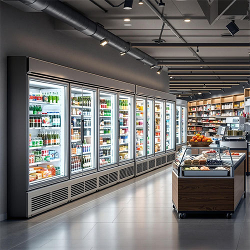 Home 26 Retail refrigeration solution by MX Fridge showcasing energy-efficient and stylish cooling systems for fresh food and beverage displays.