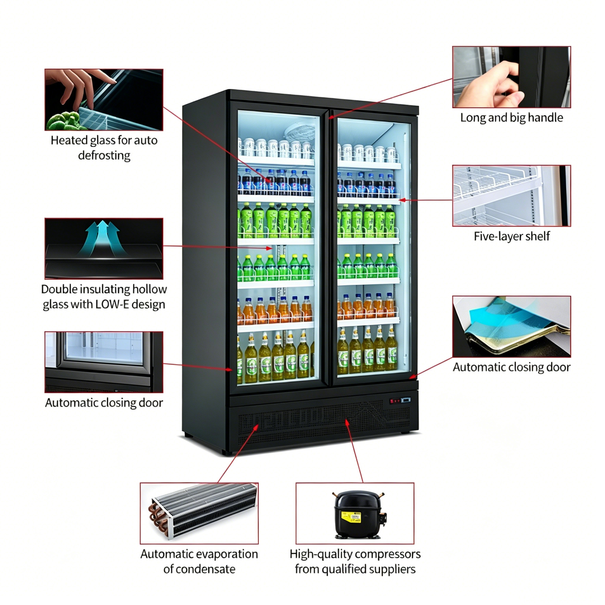 Commercial Upright Glass Door Display Fridge | Commercial Beverage Refrigerator | Muxue 3 Photobank 2