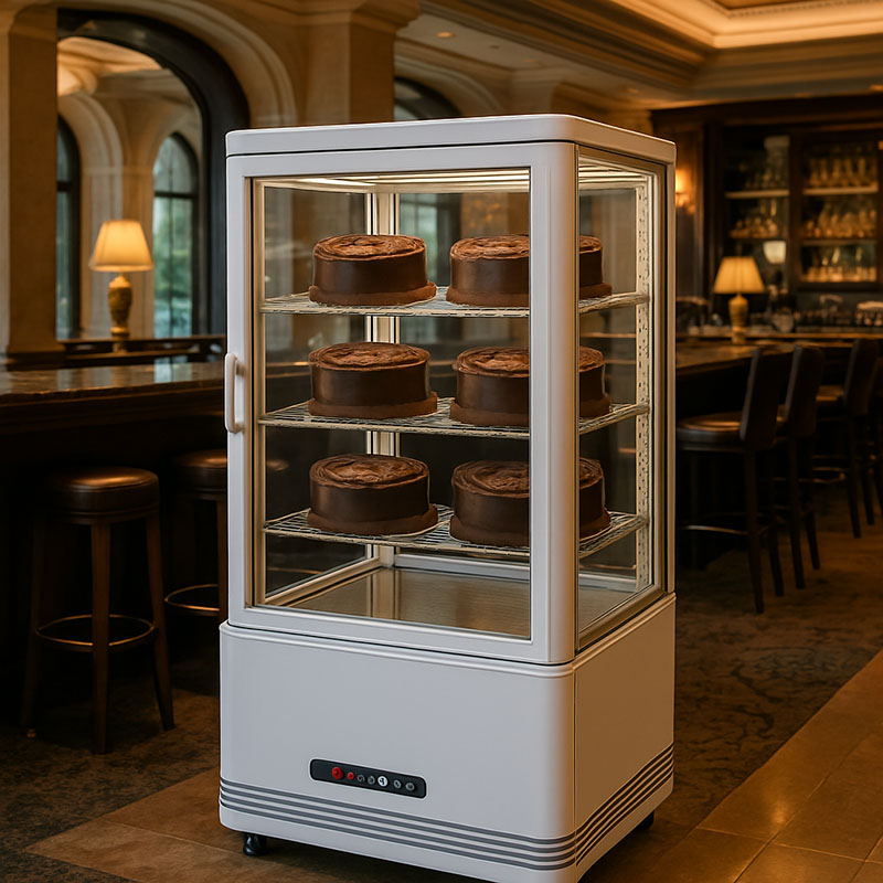 Cake Tower Display Refrigerator 4-side Upright Vertical Glass Cake Cooler Black/White MX-CGG - Image 4