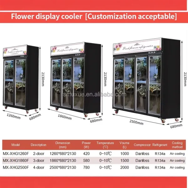 3 Glass Doors Flower Fridge - Floral Display Walk In Cooler