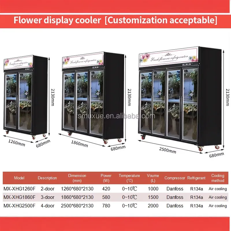 Transparent 3 Glass Doors Flower Fridge Upright Display Chiller Cooler showcase Refrigerator - Image 4