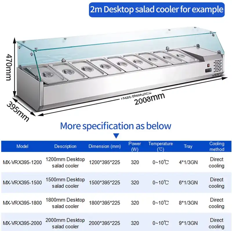Commercial Countertop Refrigerated Condiment Prep Station with Rectangular Glass Cover - Salad Bar Fridge Prep Station 8 23 1