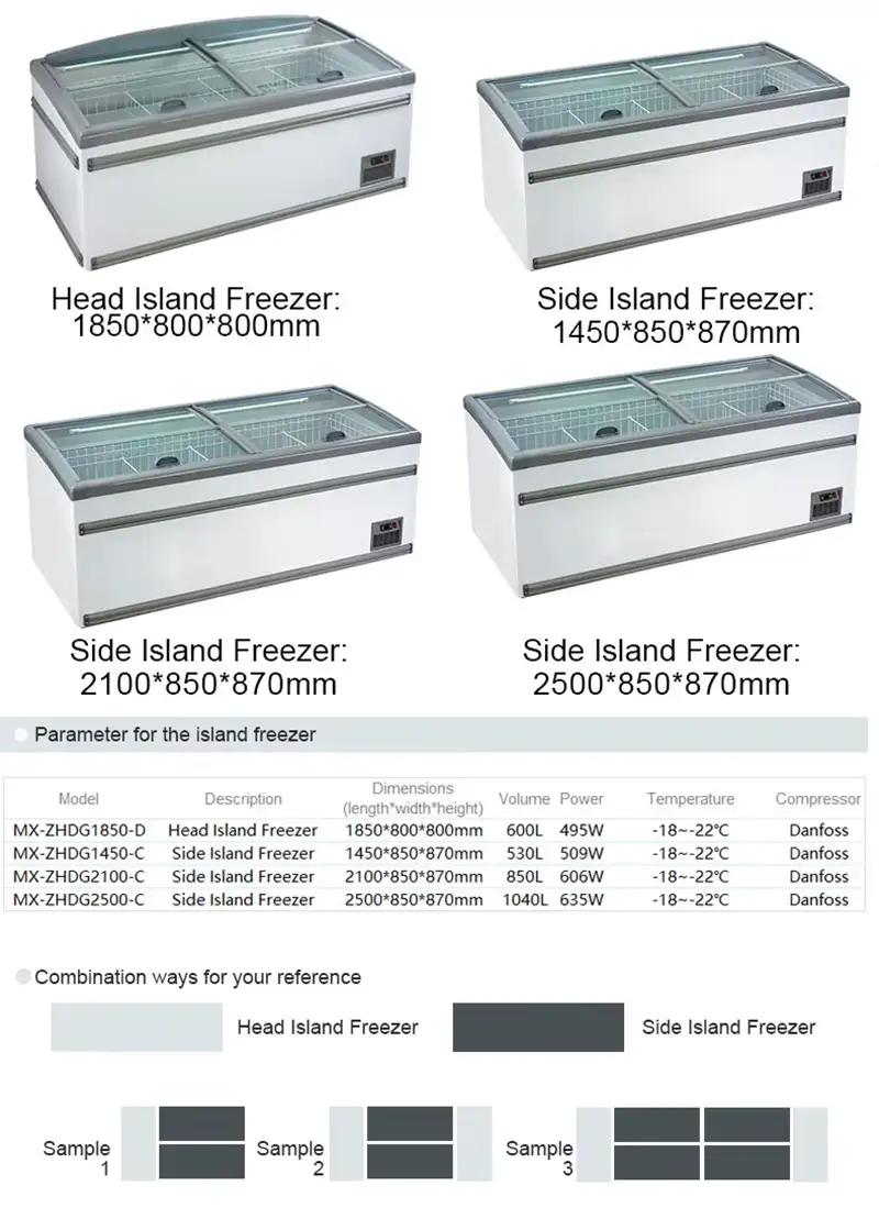 2500mm Commercial Island Display Freezer for Supermarkets, Heavy-Duty Storage Cooling Islands for Frozen Foods 8 301