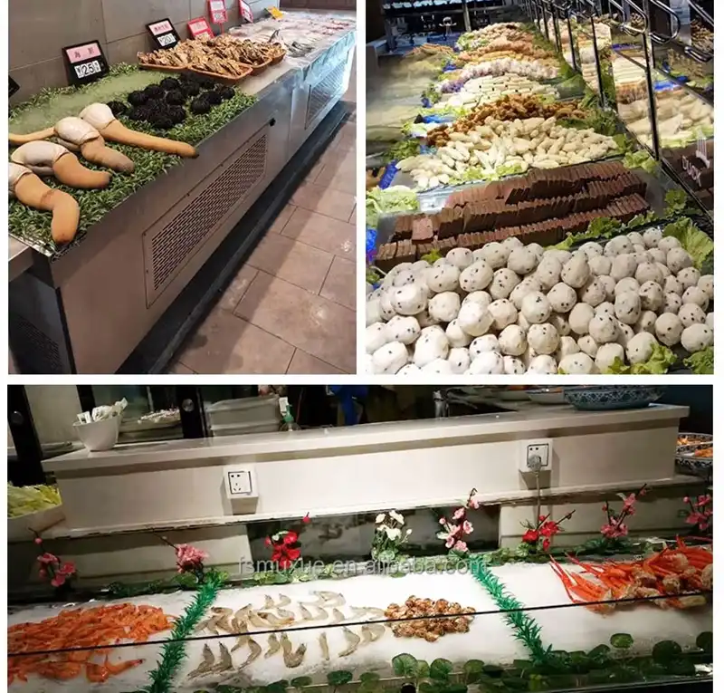 Seafood Display Case & Refrigerated Counter - Commercial Stainless Steel/Glass Freezer Table for Fresh Fish, Sushi, Lobster 8 Application demonstration of seafood display case