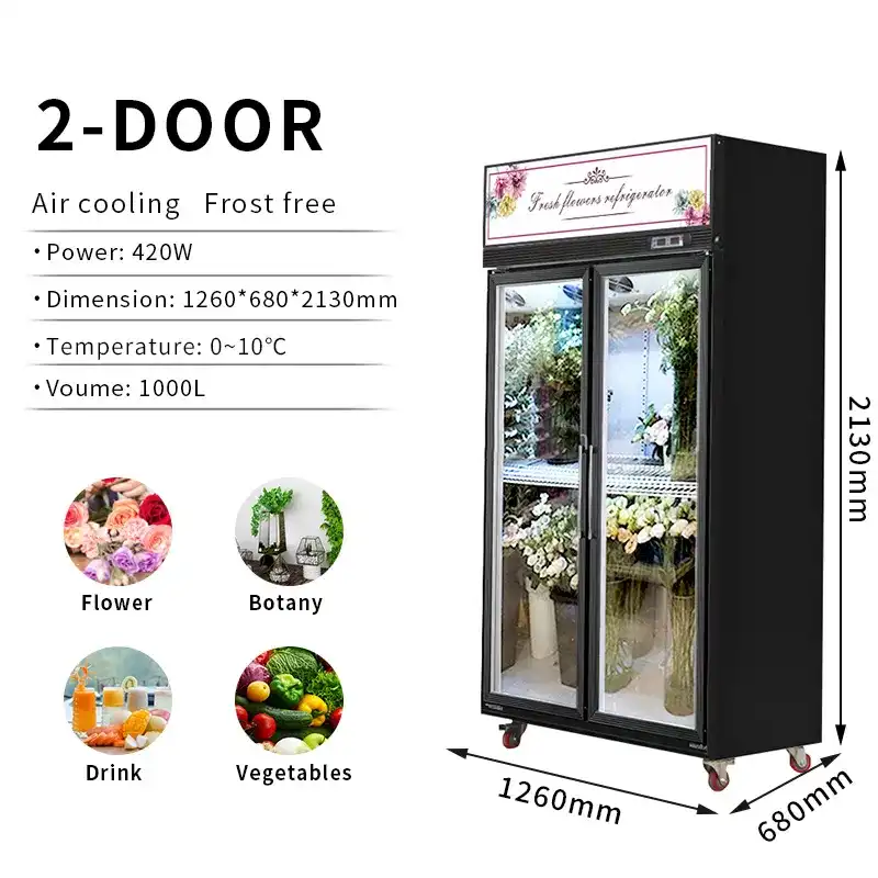 Guaranteed Freshness: Commercial 2-Door Flower Fridge with LED Lighting & Flexible Shelves, Perfect for Florists (MX-XHG1260F) - Image 2