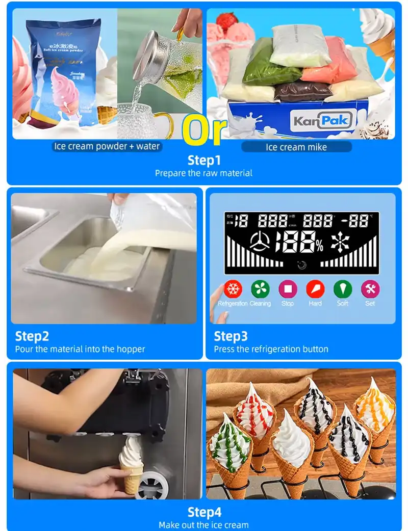 Commercial Soft Serve Ice Cream Machine, 3-Flavor Stainless Steel Ice Cream Maker for Restaurants and Cafes 6 Easy to operate