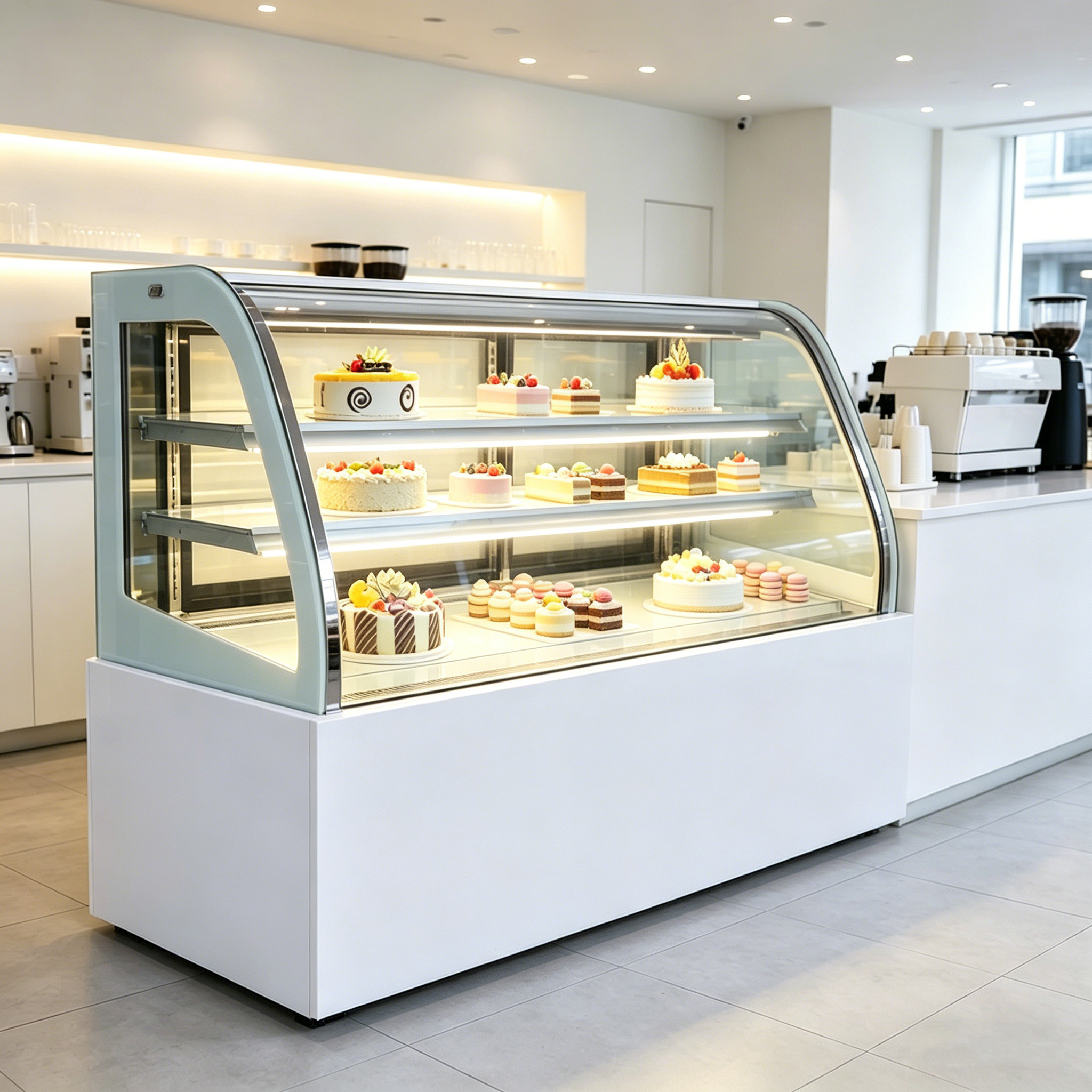 1.8 Meter Curved Cake Display Chiller, Stunning Commercial Bakery Fridge with Brilliant LED Lighting, Premium Stainless Steel 1 1.8 Meter Curved Cake Display Chiller, Stunning Commercial Bakery Fridge with Brilliant LED Lighting, Premium Stainless Steel