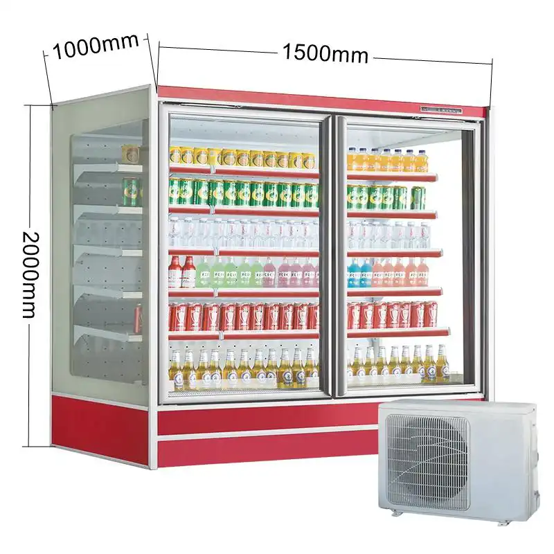 Glass Door Cooler Room, Upright Open Chiller, Commercial Refrigerated Display Case with LED Lighting, Energy-Saving Design 4 Glass Door Cooler Room