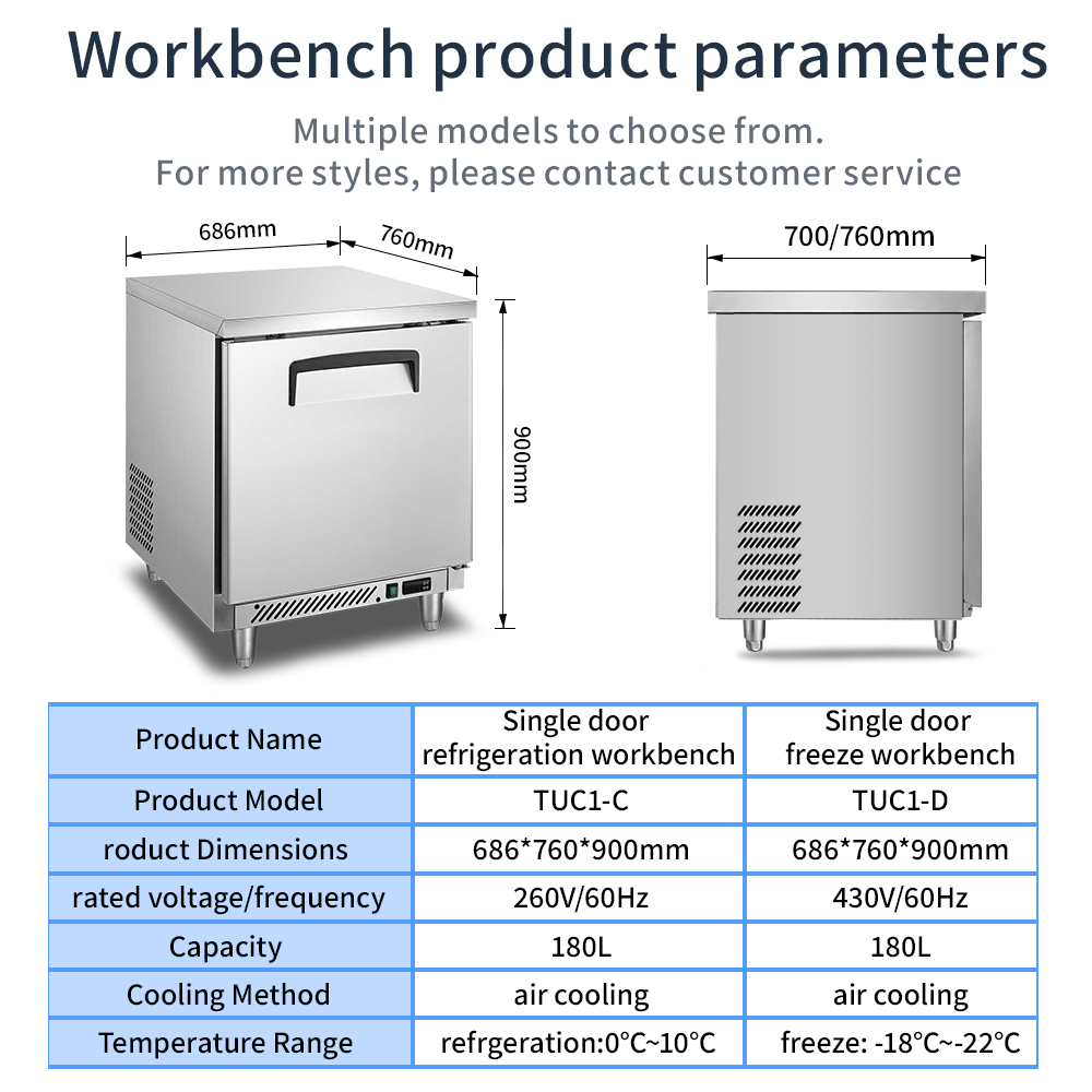 Commercial Under-Counter Workbench Refrigerator & Freezer | MUXUE| 110V 60Hz R290 Stainless Steel 6 5 2