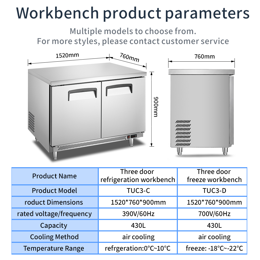 Commercial Under-Counter Workbench Refrigerator & Freezer | MUXUE| 110V 60Hz R290 Stainless Steel 8 2 Door Commercial Under-Counter Workbench